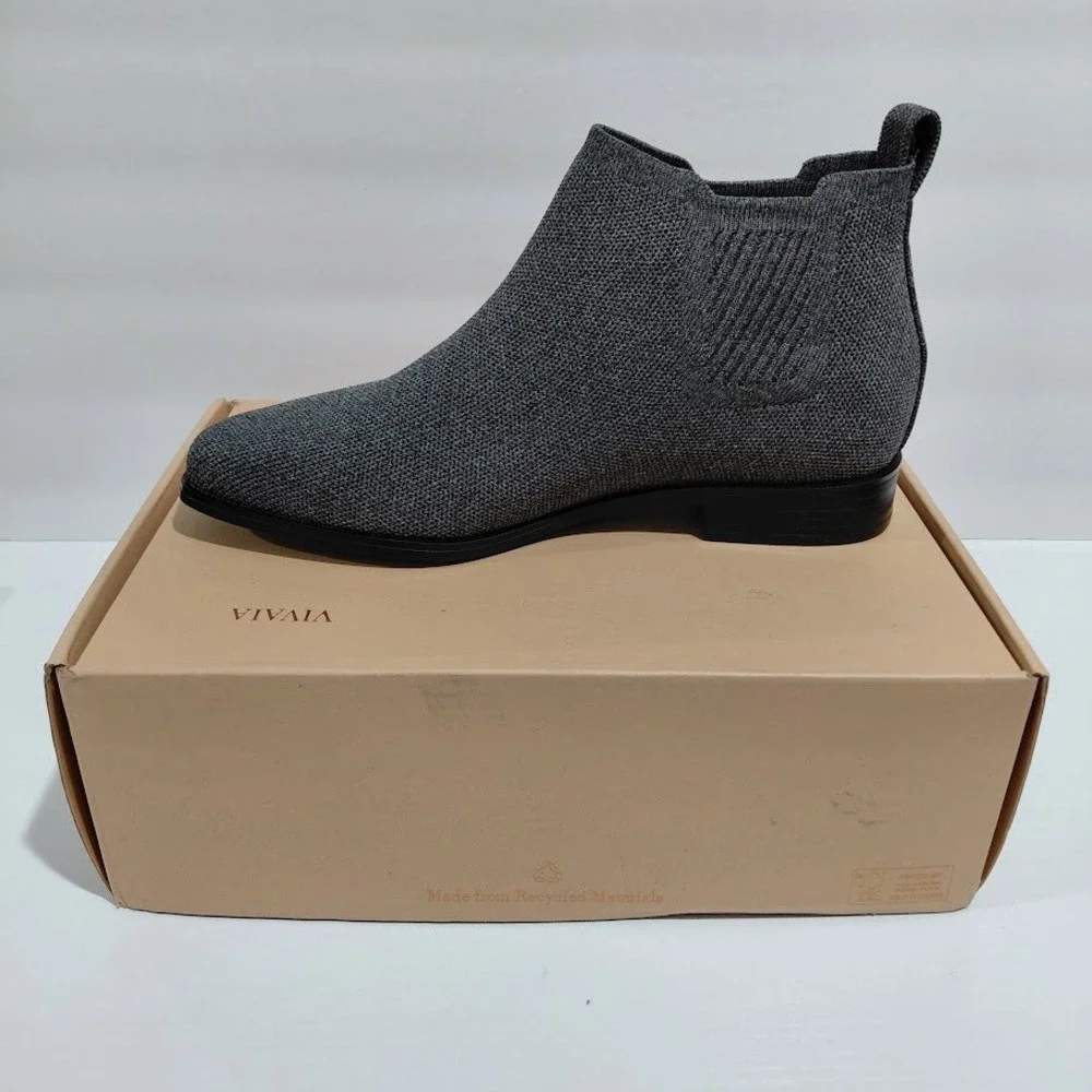 Vivaia Grey Knit Square Toe Chelsea Ankle Boot Women 39 Sustainable Eco Friendly